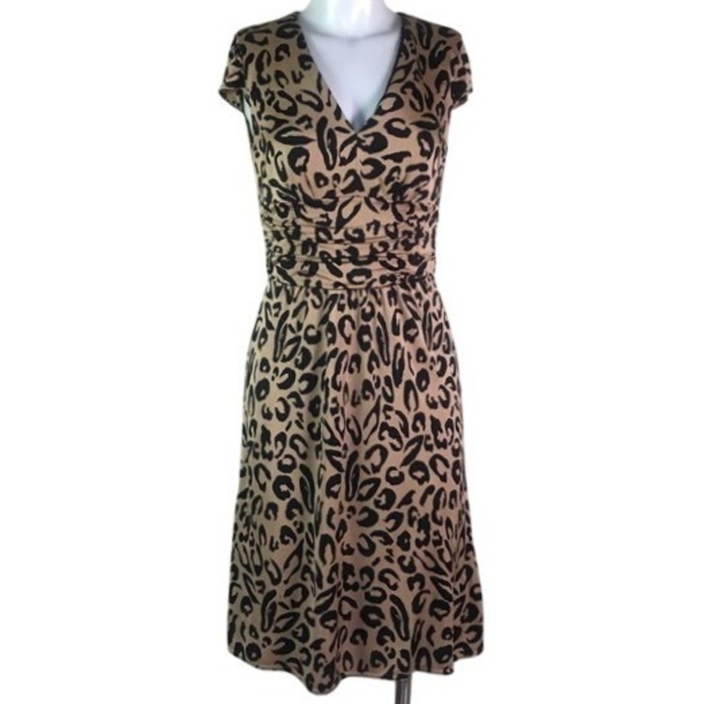 KAY UNGER CHEETAH PRINT SILK CAPPED SLEEVE DRESS Size 8